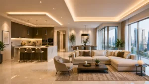 Glass ceiling or ceiling treatment to define zones