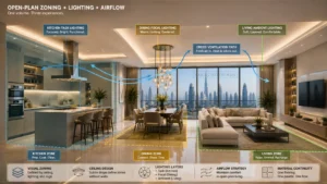 HVAC zoning concept in an open-plan (conceptual layout)