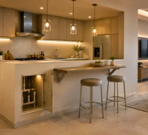 Partial opening options (half-wall with breakfast bar)