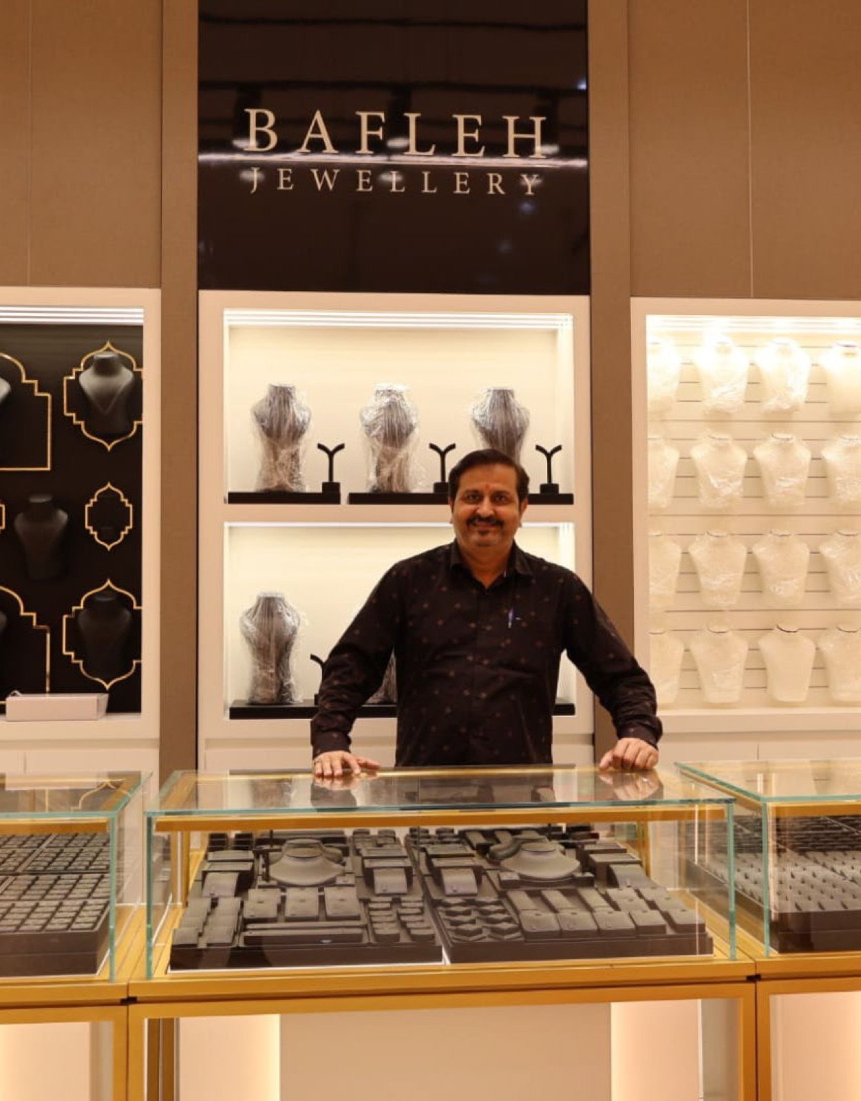 Deepak Joshi, founder of Paras Interiors, in a completed jewellery showroom in Dubai